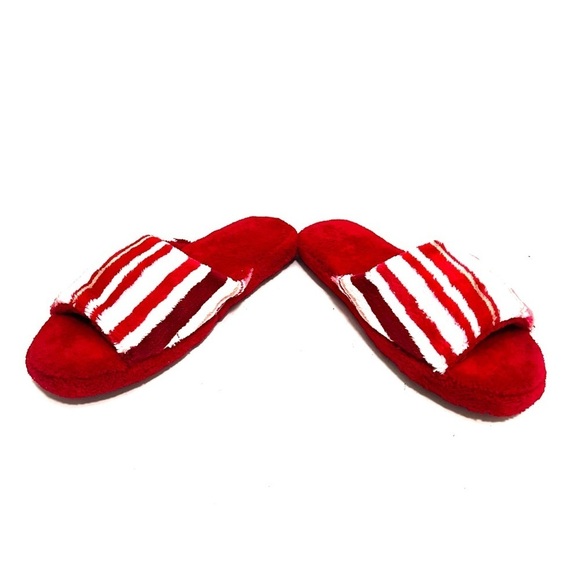 Vintage 1990s deadstock red plush fuzzy striped slippers - Picture 5 of 7